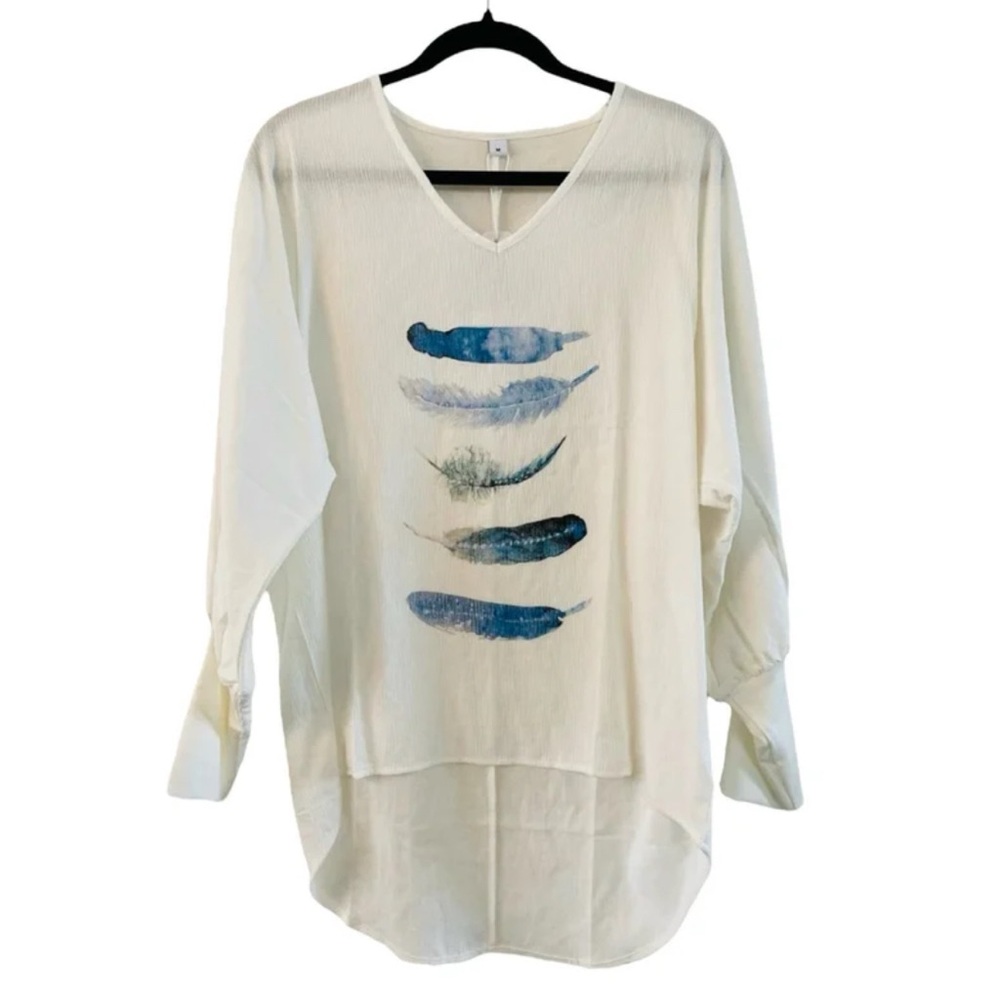 Lightweight Top with Watercolor Feathers size Medium